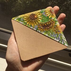 Diamond Art SUNFLOWERS 03 Corner Bookmark, Colorful, Sparkly, Bling, Gold, Brown